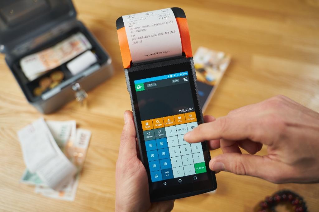 Handheld mobile POS device printing receipt